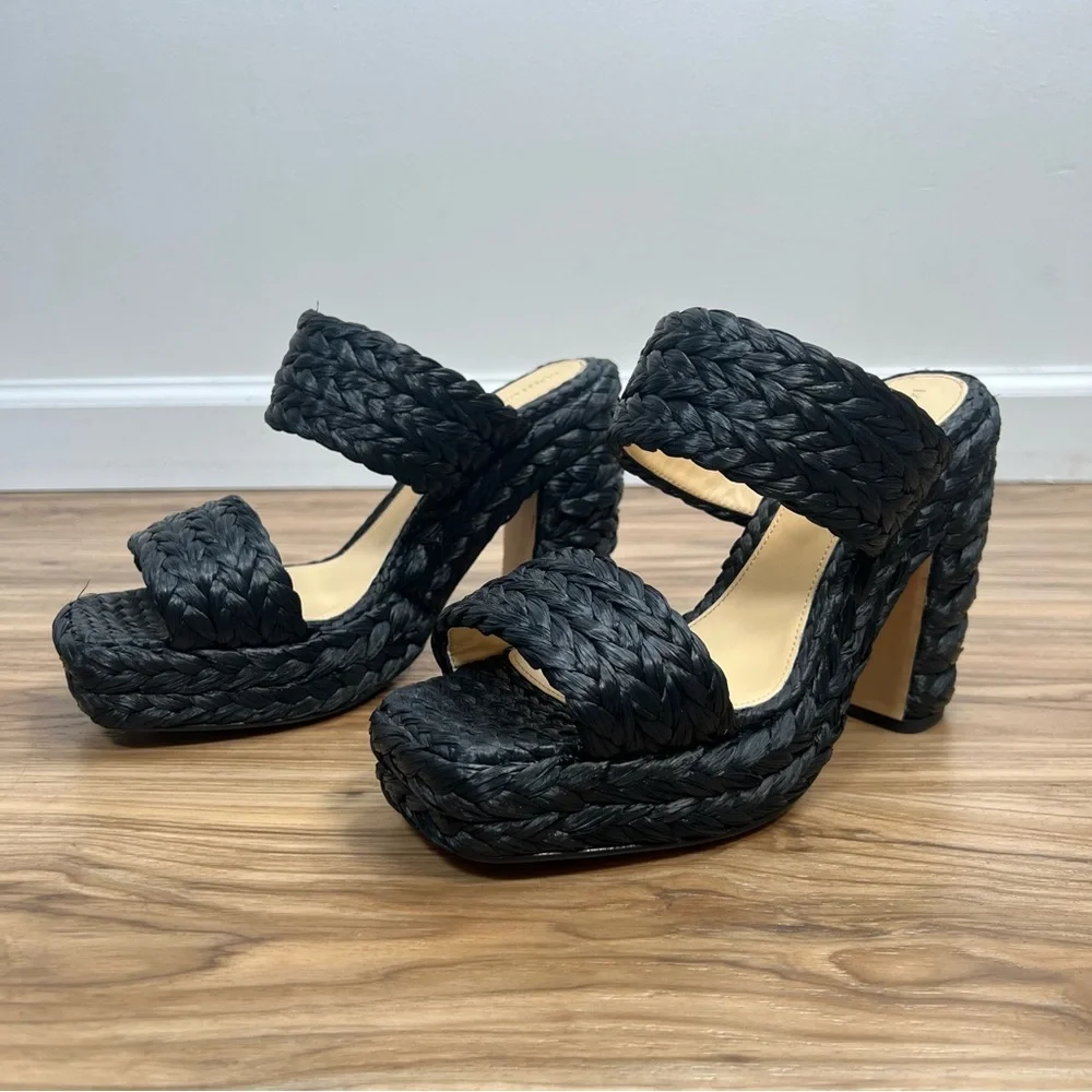 Bottega Veneta Woven Straw 120mm Platform Sandals Black Women's EU 40 / US 10